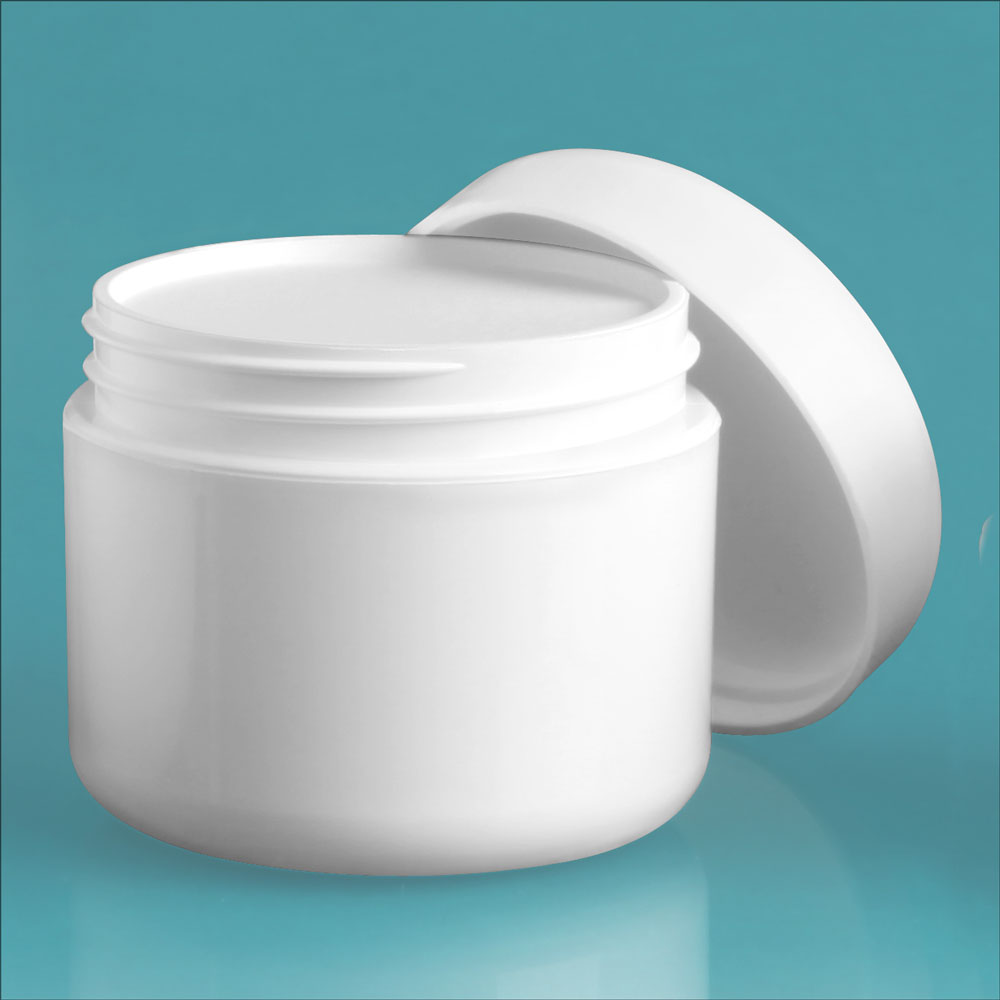 2 oz White Polypro Double Wall Radius Jars w/ White Lined Dome Caps & Cosmetic Disc Liners