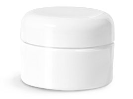 Polypropylene Plastic Jars, White Double Wall Jars w/ White Lined Dome Caps