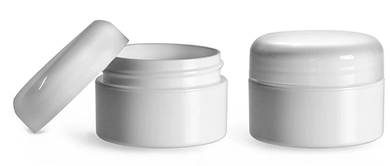 Polypropylene Plastic Jars, White Double Wall Jars w/ White Lined Dome Caps