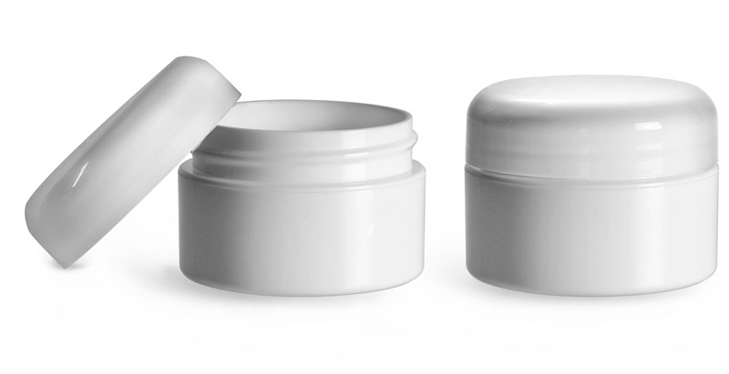 Polypropylene Plastic Jars, White Double Wall Jars w/ White Lined Dome Caps