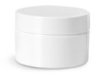 Polypropylene Plastic Jars, White Double Wall Straight Base Jars w/ White Lined Smooth Caps