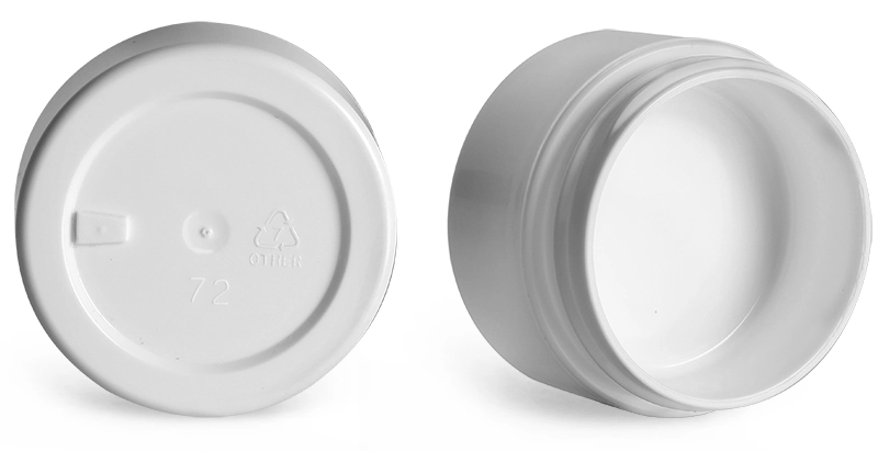 Polypropylene Plastic Jars, White Double Wall Straight Base Jars w/ White Smooth Unlined Caps