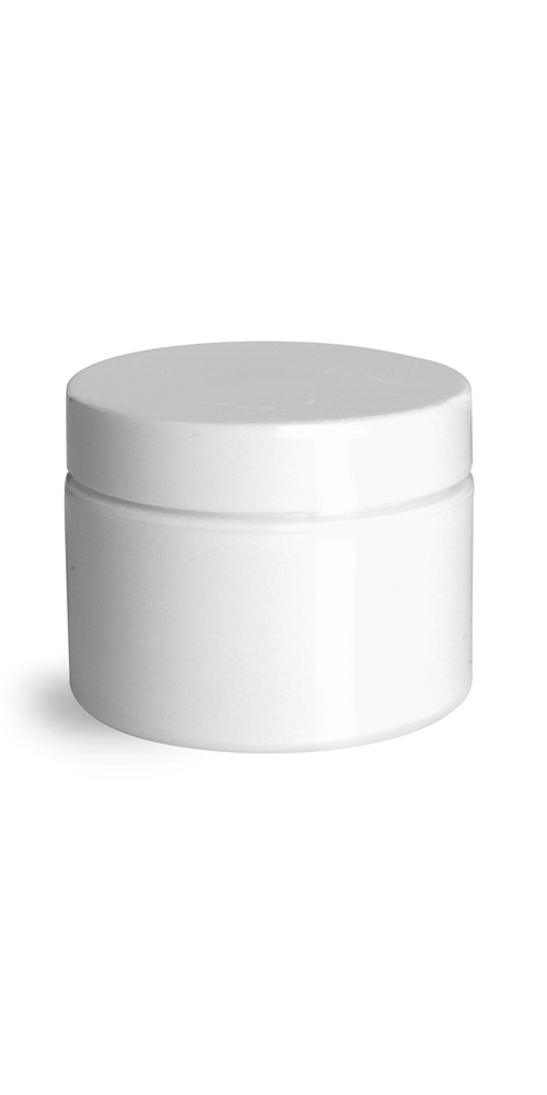 1 oz 1 oz White Polypro Double Wall Straight Sided Jars w/ White Smooth PS22 Lined Caps