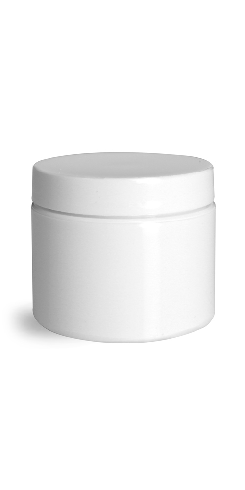 2 oz 2 oz White Polypro Double Wall Straight Sided Jars w/ White Smooth PS22 Lined Caps