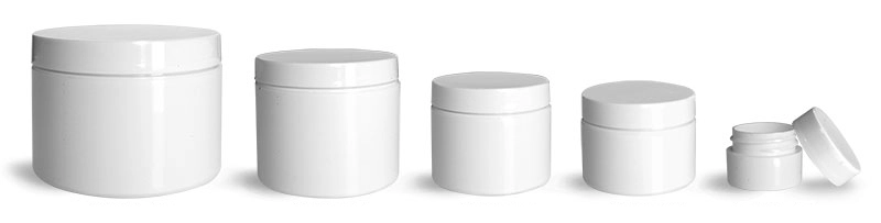 Polypropylene Plastic Jars, White Double Wall Jars w/ White Lined Caps