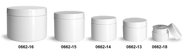 Plastic Jars, White Polypropylene Double Wall Straight Sided Jars w/ White Smooth Caps