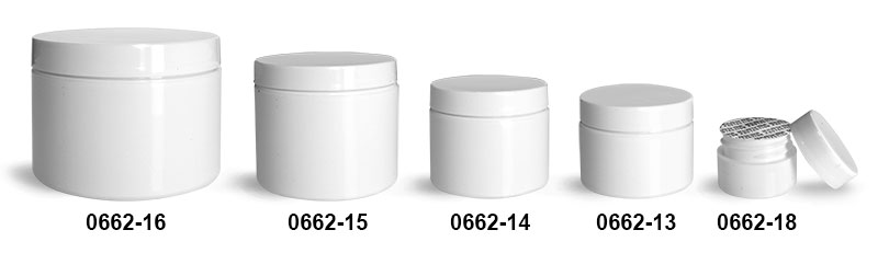 Plastic Jars, White Polypropylene Double Wall Straight Sided Jars w/ White Smooth Caps