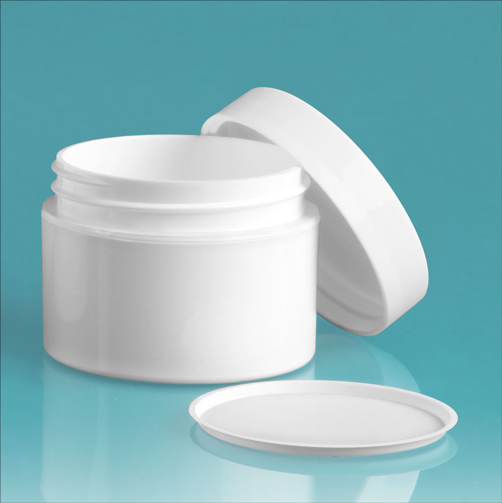 1 oz White Polypro Double Wall Jars w/ White Smooth Lined Caps & Cosmetic Disc Liners