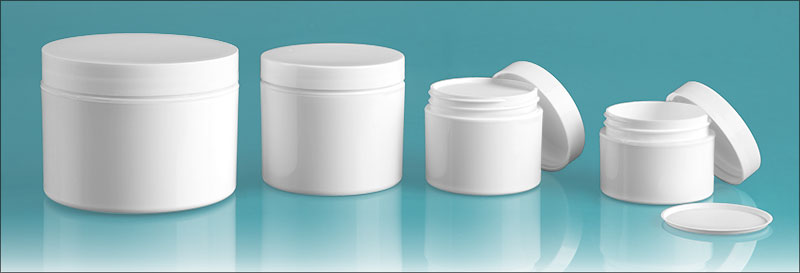 1 oz  White Polypropylene Double Wall Jars w/ White Smooth Lined Caps & Cosmetic Disc Liners  