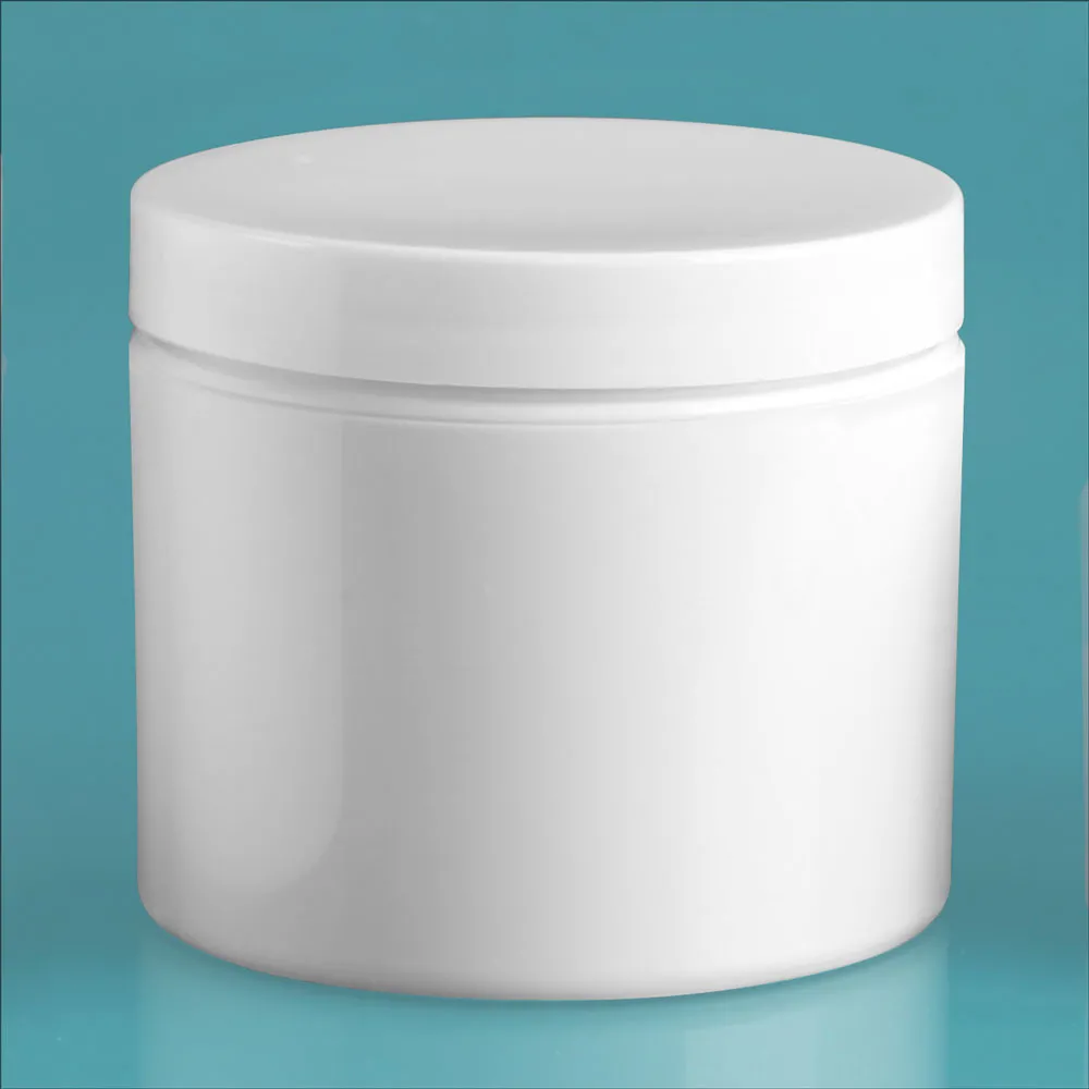 4 oz White Polypro Double Wall Jars w/ White Smooth Lined Caps & Cosmetic Disc Liners