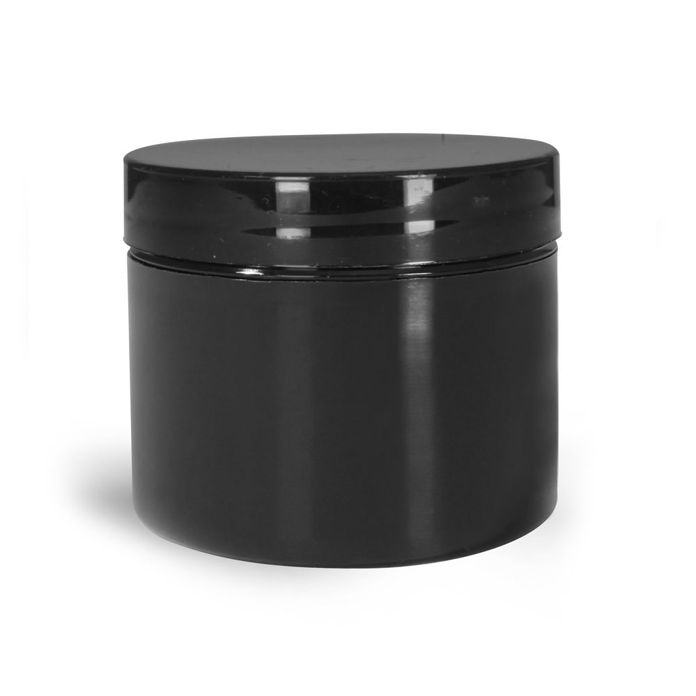 2 oz Black Polypro Double Wall Straight Sided Jars with Smooth Black Lined Caps