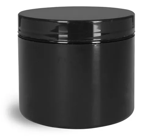 4 oz Black Polypro Double Wall Straight Sided Jars with Smooth Black Lined Caps