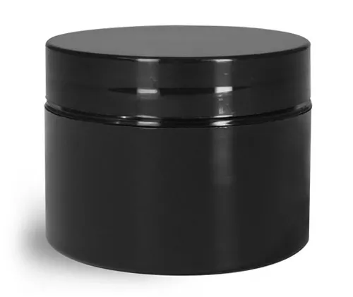 1 oz Black Polypro Double Wall Straight Sided Jars with Smooth Black Lined Caps