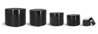 Polypropylene Plastic Jars, Black Double Wall Jars w/ Black PS22 Lined Caps