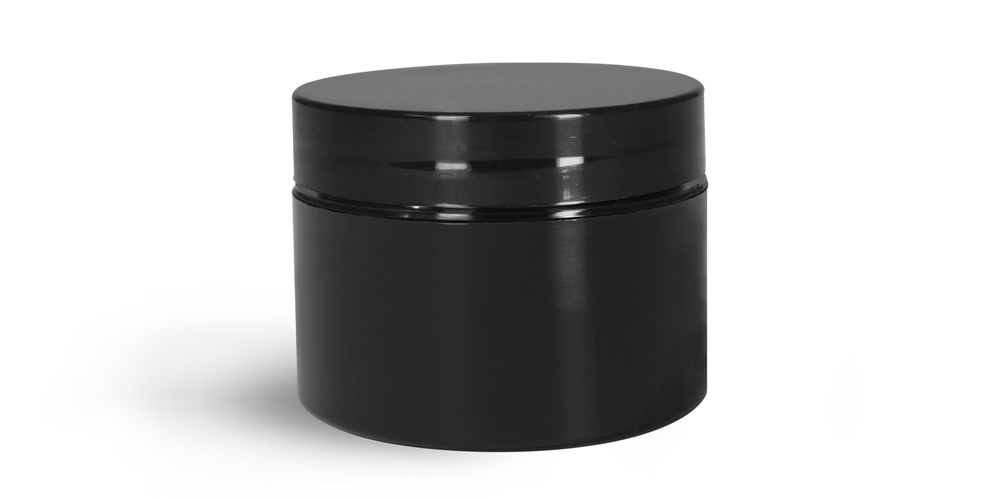 1 oz Plastic Jars, Black Polypro Double Wall Straight Sided Jar w/ Black PS22 Lined Caps