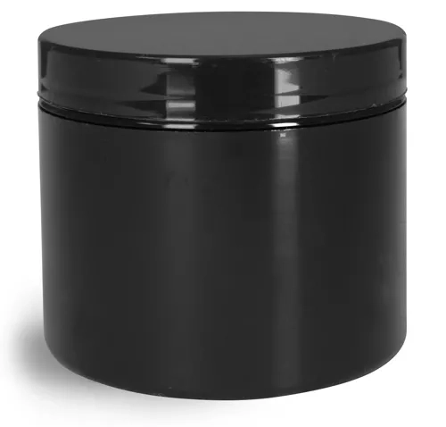 4 oz Plastic Jars, Black Polypro Double Wall Straight Sided Jar w/ Black PS22 Lined Caps