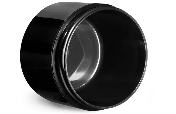 1/4 oz Plastic Jars, Black Polypropylene Double Wall Straight Sided Jars w/ Black Ribbed PE Lined Caps