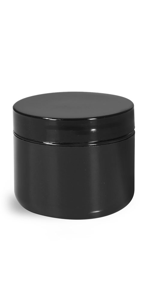 Sks Bottle & Packaging - 2 Oz Plastic Jars, Black Polypro Double Wall 