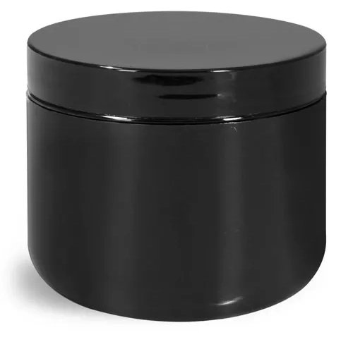 4 oz Plastic Jars, Black Polypro Double Wall Radius Jars w/ Smooth Black Lined Caps