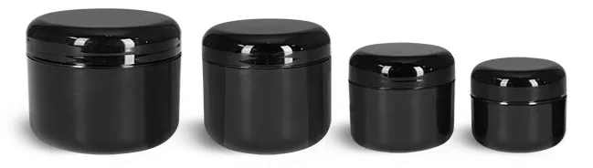 Polypropylene Plastic Jars, Black Plastic Double Wall Radius Jars w/ Black Lined Dome Caps