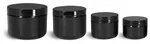 Polypropylene Plastic Jars, Black Plastic Double Wall Radius Jars w/ Smooth Black Lined Caps
