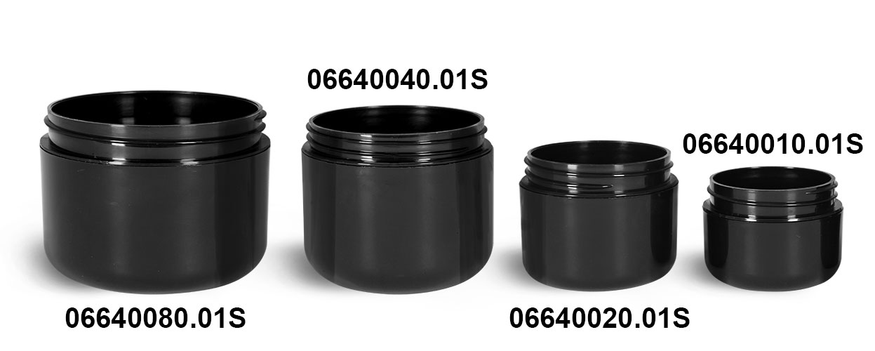 Plastic Jars, Black Plastic Double Wall Radius Jars (Bulk) Caps NOT Included