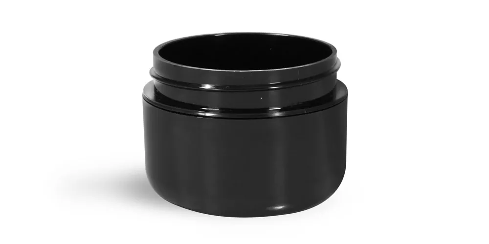 1 oz Plastic Jars, Black Polypropylene Double Wall Radius Jars (Bulk) Caps NOT Included