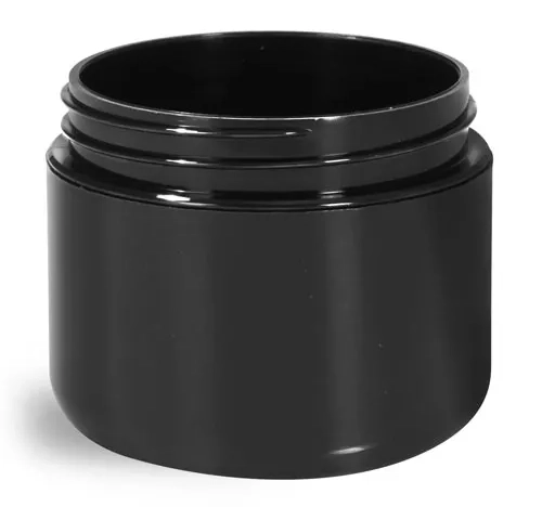 2 oz Plastic Jars, Black Polypropylene Double Wall Radius Jars (Bulk) Caps NOT Included