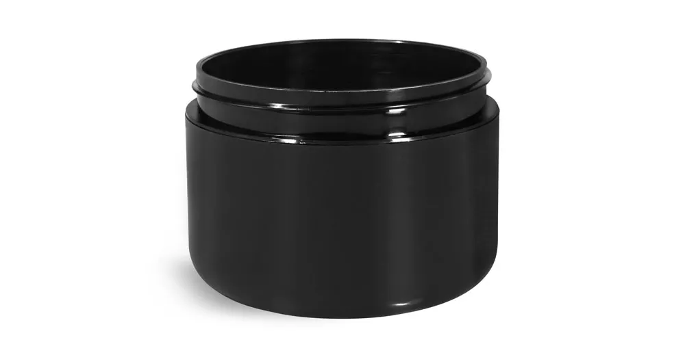 8 oz Plastic Jars, Black Polypropylene Double Wall Radius Jars (Bulk) Caps NOT Included