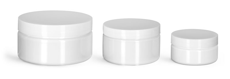 PET Plastic Jars, White Heavy Wall Jars w/ White Smooth PE Lined Caps