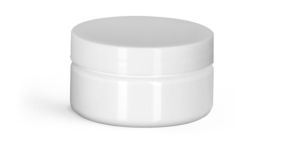 2 oz Plastic Jars, White PET Heavy Wall Jars w/ White Smooth PE Lined Caps