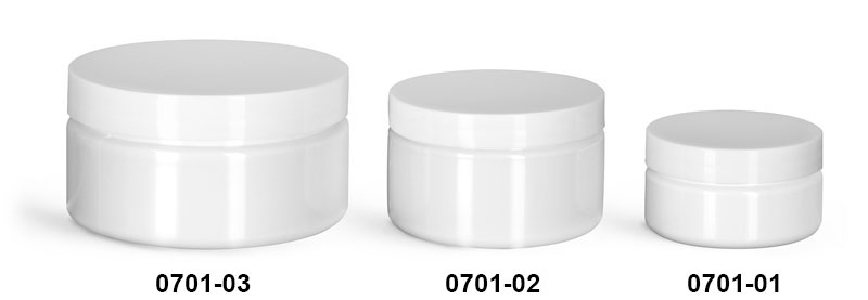 Plastic Jars, White PET Heavy Wall Jars w/ White Smooth PE Lined Caps