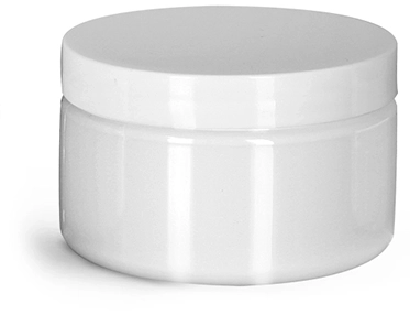 PET Plastic Jars, White Heavy Wall Jars w/ White Smooth PE Lined Caps