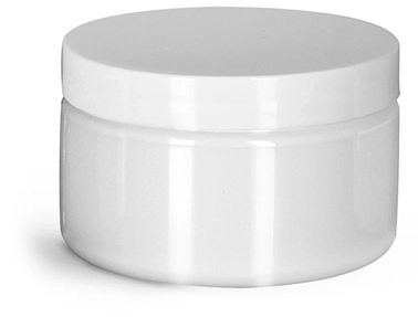 PET Plastic Jars, White Heavy Wall Jars w/ White Smooth Unlined Caps