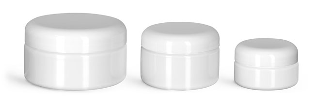 Plastic Jars, White PET Heavy Wall Jars w/ White PE Lined Dome Caps