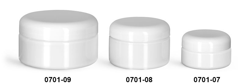Plastic Jars, White PET Heavy Wall Jars w/ White PE Lined Dome Caps