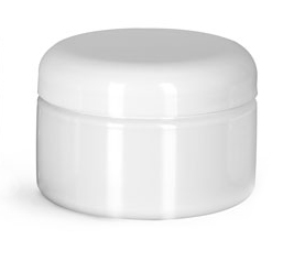 PET Plastic Jars, White Heavy Wall Jars w/ White PE Lined Dome Caps