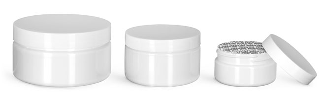 Plastic Jars, White PET Heavy Wall Jars w/ White Smooth PS22 Lined Caps