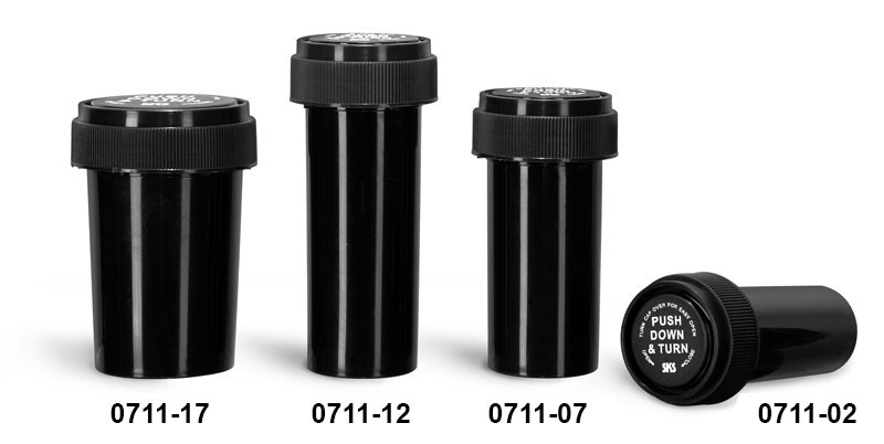 Plastic Vials, Black Polypropylene Reversible Cap Vials