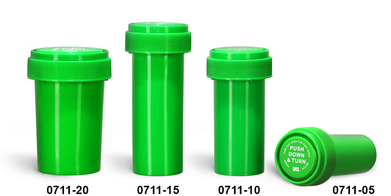 Plastic Vials, Green Polypropylene Reversible Cap Vials