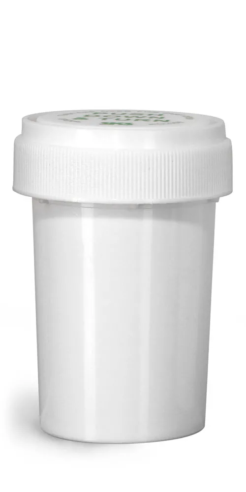 20 Dram Plastic Vials, White Polypropylene Reversible Cap Vials