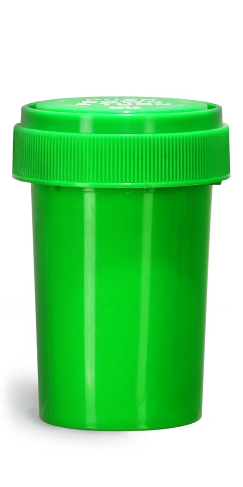 20 Dram Plastic Vials, Green Polypropylene Reversible Cap Vials