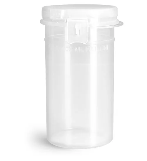 Plastic Vials, Natural Polypropylene Hinge Top Vials w/ Tamper Evident Seal