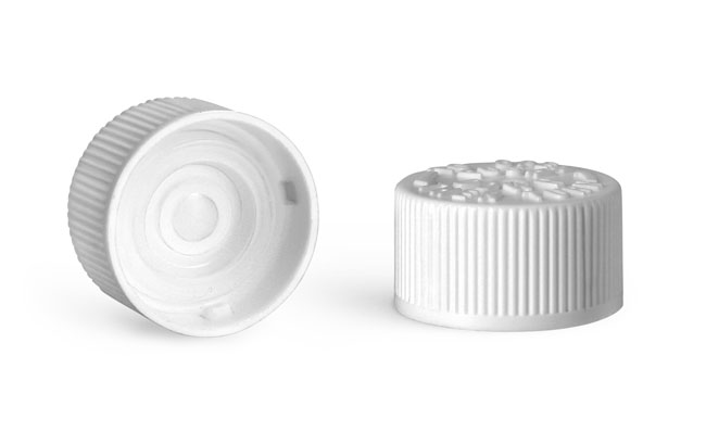 Plastic Caps, White Polypropylene Child Resistant Caps w/ LDPE Plug Liners For Purse Pak Vials