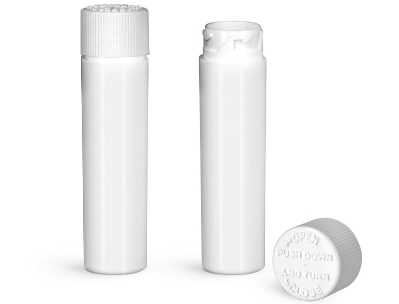 Plastic Vials, White HDPE Purse Pak Vials w/ White Child Resistant Caps and Plug Liners