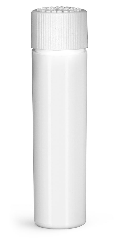 16 mm Plastic Vials, White HDPE Purse Pak Vials w/ White Child Resistant Caps and Plug Liners