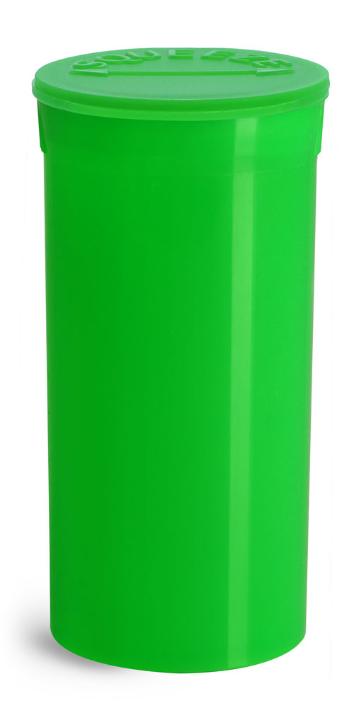 13 Dram Hinge Top Containers, Green Polypropylene Plastic Pop Top Vials