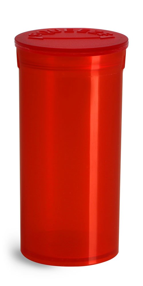 13 Dram Hinge Top Containers, Red Polypropylene Plastic Pop Top Vials