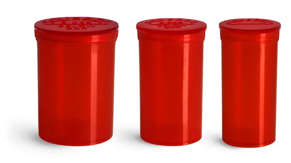 Plastic Vials, Red Polypropylene Pop Top Child Resistant Vials