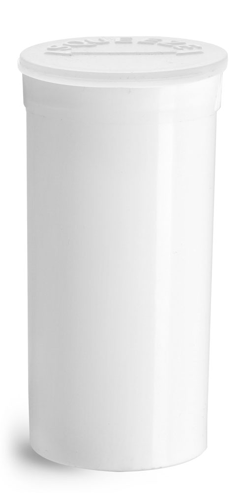 13 Dram Hinge Top Containers, White Polypropylene Plastic Pop Top Vials